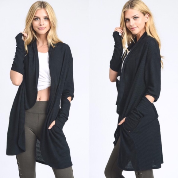 Bellanblue Sweaters - JULIE Open Elbow Cardigan - BLACK